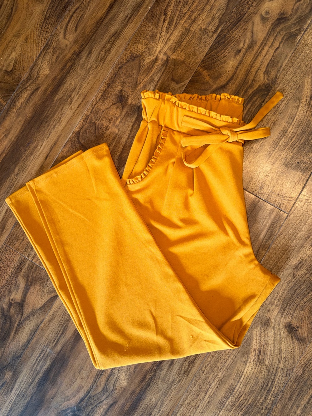 Soho Apparel Mustard Paperbag Waist Ankle Dress Pants